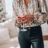 Dania Blouse | Long Sleeve Sequin V-Neck Blouse