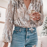 Dania Blouse | Long Sleeve Sequin V-Neck Blouse