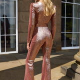 Faline Jumpsuit | Sequin Long Sleeve Flared Jumpsuit