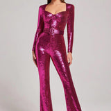 Faline Jumpsuit | Sequin Long Sleeve Flared Jumpsuit