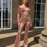 Faline Jumpsuit | Sequin Long Sleeve Flared Jumpsuit