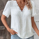 Farren Blouse | White Textured V-Neck Summer Blouse