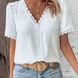 Farren Blouse | White Textured V-Neck Summer Blouse
