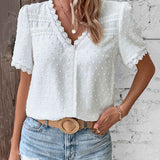 Farren Blouse | White Textured V-Neck Summer Blouse