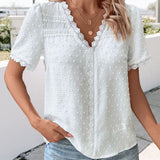Farren Blouse | White Textured V-Neck Summer Blouse