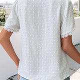 Farren Blouse | White Textured V-Neck Summer Blouse