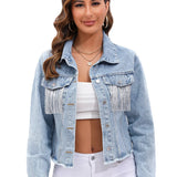 Denim Jacket with Fringe Detail