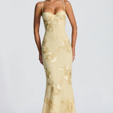 Floral Jacquard Corset Bodice Maxi Dress
