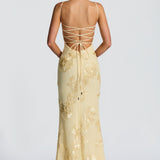 Floral Jacquard Corset Bodice Maxi Dress