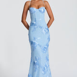 Floral Jacquard Corset Bodice Maxi Dress