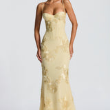 Floral Jacquard Corset Bodice Maxi Dress