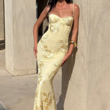 Floral Jacquard Corset Bodice Maxi Dress