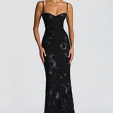 Floral Jacquard Corset Bodice Maxi Dress