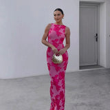 Floral Embroidered Sleeveless Evening Maxi Dress