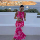 Floral Embroidered Sleeveless Evening Maxi Dress