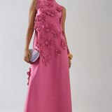 Flower Embellished Sleeveless Summer Evening Maxi Dress