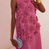 Flower Embellished Sleeveless Summer Evening Maxi Dress