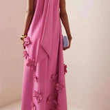Flower Embellished Sleeveless Summer Evening Maxi Dress