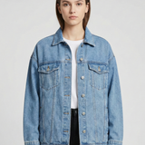 Oversized Denim Jacket with Classic Button-Front Design