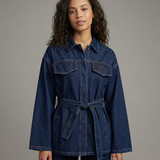 Denim Utility Jacket with Tie Belt