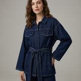 Denim Utility Jacket with Tie Belt