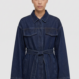 Denim Utility Jacket with Tie Belt