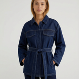 Denim Utility Jacket with Tie Belt