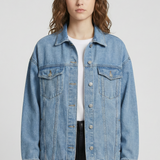 Oversized Denim Jacket with Classic Button-Front Design