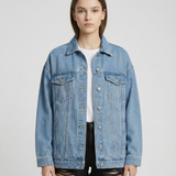 Oversized Denim Jacket with Classic Button-Front Design