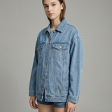 Oversized Denim Jacket with Classic Button-Front Design