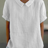 Georgiana Top | Short Sleeve Cotton Blouse with Collar