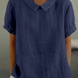 Georgiana Top | Short Sleeve Cotton Blouse with Collar