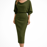Charlotte | Women's Draped Batwing Sleeve Midi Elegant Dress