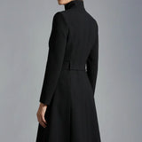 Women's High Neck Asymmetric Front Belted Spring Coat