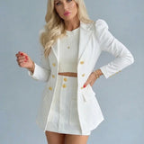 Checked Co-Ord Set Blazer Mini Skirt Double Breasted