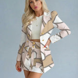 Checked Co-Ord Set Blazer Mini Skirt Double Breasted