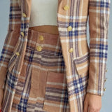 Checked Co-Ord Set Blazer Mini Skirt Double Breasted
