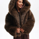 Aurora Faux Fur Hooded Jacket – Dark Brown