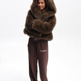 Aurora Faux Fur Hooded Jacket – Dark Brown