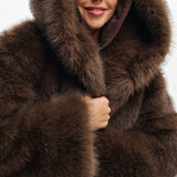 Aurora Faux Fur Hooded Jacket – Dark Brown