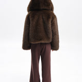 Aurora Faux Fur Hooded Jacket – Dark Brown