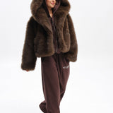 Aurora Faux Fur Hooded Jacket – Dark Brown