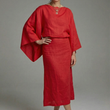 Women's Kimono Midi Dress – Relaxed Fit with Tie Waist & Flowing Sleeves