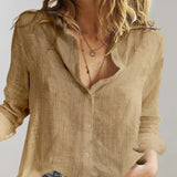 Kassy Blouse | Linen Blend 3/4 Sleeve Collar Shirt