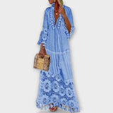 Classic Bohemian-Style Long Dress with Long Sleeves, Lace and Tassels