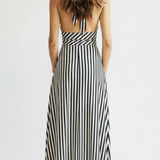 Lila Striped Plunge Maxi Dress