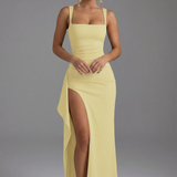 Women’s Elegant Bodycon Slip Maxi Dress with Leg Split and Open Back