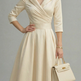 Women’s Ascot Elegant Wrap Midi Dress with Flared Skirt