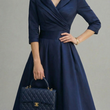 Women’s Ascot Elegant Wrap Midi Dress with Flared Skirt