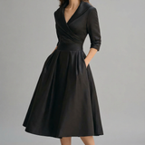 Women’s Ascot Elegant Wrap Midi Dress with Flared Skirt